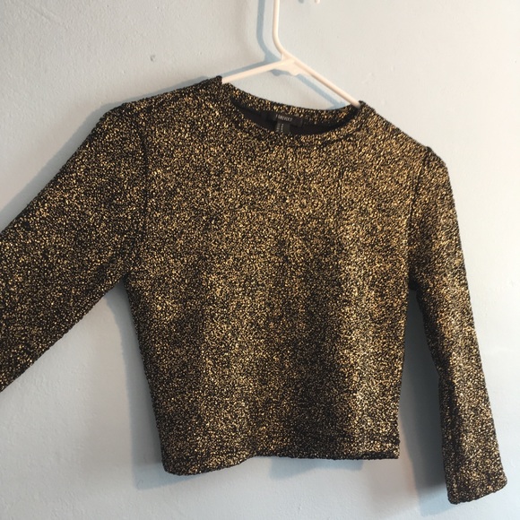 💕Black w Gold Shimmer Crop Top by Forever 21 - Picture 1 of 8